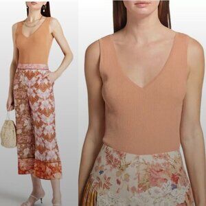 Zimmermann Tank Top August Ribbed V-Neck in  Tan Brown
